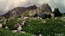 Бастионы Оштена / Оштен (адыг.: ошъутен, в переводе — град) — одна из гор западной части Главного Кавказского хребта. Находится под 44°00' с. ш. и 39°56' в. д., имеет высоту 2804 метра. Оштен и Фишт (43°59' с. ш. и 39°53' в. д.) образуют один горный массив, с широкой, разорванной на несколько частей, вершиной и отделяются друг от друга глубоким ущельем, проходящим в юго-юго-восточном направлении. Вдоль этого ущелья тянется тропинка на Белореченский или Шитлибский перевал (1905 метров), ведущий по долине реки Шахе к Чёрному морю Оштен вместе с Фиштом — первые от западного конца Кавказского хребта вершины, поднимающиеся до высоты снежной линии и покрытые не только вечными снегами, но и небольшими глетчерами, числом около 10. На этих вершинах впервые на западе Кавказа выступают огромные скалы и ясно выраженная зона альпийских лугов, тогда как к западу от них Кавказские горы почти нигде не поднимаются выше верхней границы лесов и почти всюду покрыты ими до самых вершин. Оштен состоит из одних известняков. Снежная линия на Оштене и Фиште, отстоящих от Чёрного моря всего лишь верст на 40 и подверженных сильному влиянию его, опускается очень низко, именно до высоты 2737 метров над уровнем моря. Из Оштена, Фишта и их отрогов вытекает несколько довольно больших речек: Белая, Курджипс, Цице и Пшеха направляются на Север от них, а Шахе на Юг.
 Материал из Википедии — свободной энциклопедии