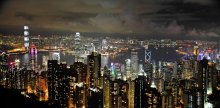 Ночной Гонконг / Вид на Гонконг с Пика Виктория - высочайшей точки острова Гонконг.