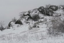 Рисунки мокрого снега. / Снег зимой, как искусный художник уверенной рукой, рисует свои неповторимые картины. Так выглядел склон Компанийской скалы после выпавшего снега. Территория Национального природного парка &quot; Бугский Гард&quot;