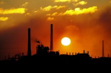 Промышленный пейзаж / Завод, восход солнца
