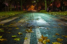 Ночная улица / Осенняя ночная дорога в польском городе Щетин.
