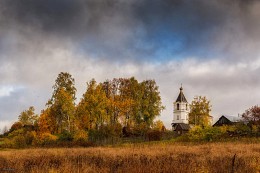 Осень, деревушка... / Скучная картина!
Тучи без конца,
Дождик так и льется,
Лужи у крыльца…
Чахлая рябина
Мокнет под окном,
Смотрит деревушка
Сереньким пятном.