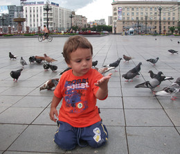 Мальчик и голуби / Площадь в Хабаровске