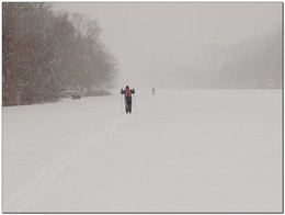 Свозь снег и метель / Несмотря на непогоду, сильный ветер, многие орловчане отправились на замёрзшую Оку покататься на лыжах, а также порыбачить, спрятавшись в нависших над рекой кустах.
