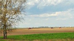 посевная / весна, солнечно, сев в колхозе