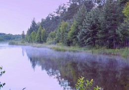 Плавающий туман / Туман поплыл по озеру, постепенно вылезая на берег.