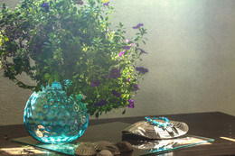 аквамарин / натюрморт, цветы, свет, стекло