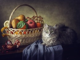 Масяня и корзина фруктов / Без Масяни не обходится ни один мой натюрморт. Ей необходимо принять участие.