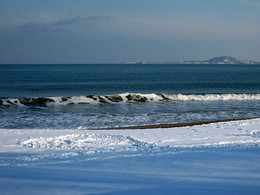 Зимнее море / Зимний день, море, волны, снег на берегу