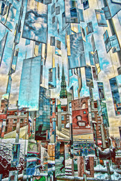 City kaleidoscope / Вид на старый город Рига , через множество висящих зеркал .