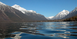 Рефлексии / Мне показались необычными отражения гор на поверхности озера. 
Напоминают ртуть.
Озеро МакДональд, Ледниковый (Glacier) Парк, Монтана