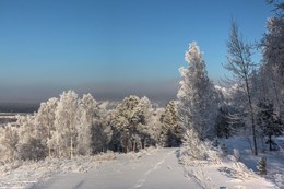 По тропинкам зимы... / Железногорск, Красноярский край, тропика ведущая по склону к реке Енисей.
На заднем плане гора в тумане...