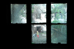 Сквозь стекло / Взгляд из подъезда заброшенного дома