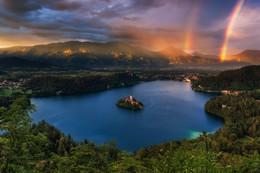Радужные мечты / Двойная радуга на озере Блед. Национальный парк Триглав, Словения.