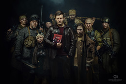 D. Glukhovsky and the characters &quot;Metro 2033&quot; / D. Glukhovsky - author of a series of books &quot;Metro 2033&quot;, guys from the strikeball team &quot;The Track of the Beast&quot;