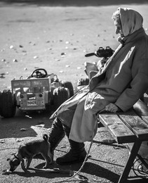 Осенний день / 80 летняя женщина с щенком