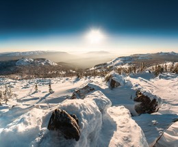Панорама вид с горы Большой Уван / Южный Урал