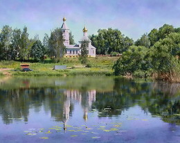 На берегу озера. / Троицкая церковь в селе Тишково.