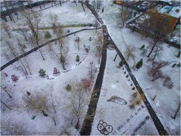 Первый снег / Шадринский городской сад (горсад), снято с квадрокоптера, 10.2017.