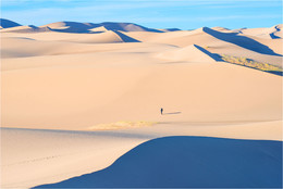 Прогулка / Монголия, пустыня Гоби, пески Хонгорын элс, 05.2016

Достопримечательность представляет собой большой участок скопления песков, 
барханов и высоких дюн высотой до 300 метров, достигает размеров шириной 
от 5-15 км и длиною до 150 км. Открытых скоплений песков в Гоби не так много. 
Вообще представления о пустыне, где сотни километров покрыты песками 
ошибочно. Пески всегда локальны. Происхождение их обусловлено 
деятельностью древних рек, когда они в какой то период своей истории были 
большими и смогли произвести песочные наносы, и ветра. Ветры в некоторых ландшафтах могут иметь стабильное традиционно направление, в связи с чем, могут создать или удерживать в одном месте большие массивы песка, или создать локальный бархан большой высоты. Пески конечно встречаются в Гоби, но такого огромного массива более нет, так же многие пески покрыты слоем 
темных отложений в виде песка или гальки, так же причиной может быть черный вулканический песок. Поэтому их условная художественная ценность невелика. Не всегда можно снять красиво серый или черный песок. 
 Хонгорын элс состоит из песков разного цвета: светлые белые, желтые, 
голубые, на рассвете и закате розовые или красные.