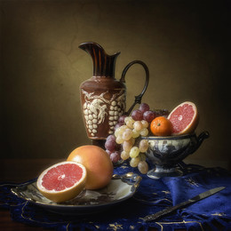 Натюрморт с грейпфрутами / классический фруктовый натюрморт