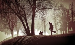 Друзья. / Человек и собака в парке.