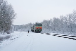 Зимняя зарисовка. / Зима, ж/дорога, поезд, человек, собака...