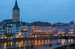 Вечер в Швейцарии / Вечер в Швейцарии у реки.