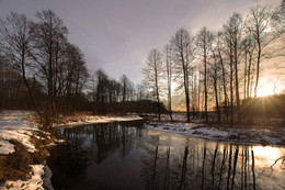 Зимний вечер / Январь, речка Нерехта, заход солнца