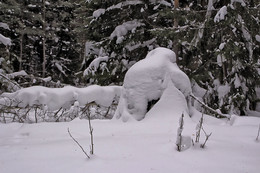 СНЕЖНАЯ ЧЕЛОВЕЧЕСКАЯ ГОЛОВА В ОЧКАХ, СМОТРИТ НАЛЕВО. / ПОСЛЕДНИЙ МЕСЯЦ ЗИМЫ