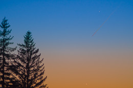 Вечерняя видимость Меркурия и Венеры. 12.03.18 / И самолет залетел ))