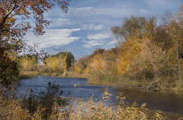 Осень на Айдаре / река,рыбак,деревья
