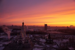 Зимний вечер в Минске / Закат в зимнем Минске. Съемка с высотного дома.