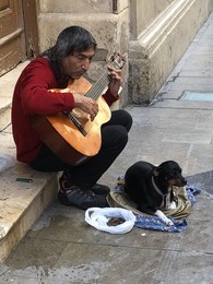 Уличный музыкант и его верный друг / Малага, Испания