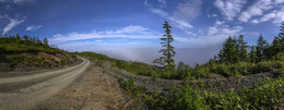 Дорога в облака / Один из горных перевалов на юго-востоке Сахалина. Панорама из 42-х кадров. Вес файла в TIFF более 700 Мб.