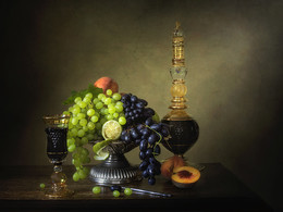 Натюрморт с фруктами и вином / летний фруктовый натюрморт