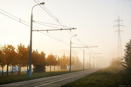 Туманные виды утреннего города / Туманные виды утреннего Минска. Трамвайные линии в Серебрянке.
