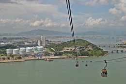 Вид с канатной дороги / Крупнейшая в Азии канатная дорога Нгонг-Пинг 360 (длина — 5,7 км) находится в Гонконге на острове Лантау. Эта дорога соединяет район находящийся на северном побережье острова Лантау с районом располагающийся на холмах в центре острова.
