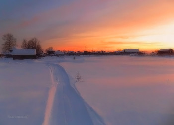 Зимний закат / Томская область. Закат, пейзаж.