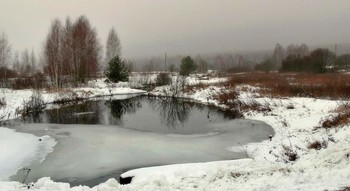 Туманный декабрь / Пришло потепление, туман окутал природу, выпавший ранее снег стал таять