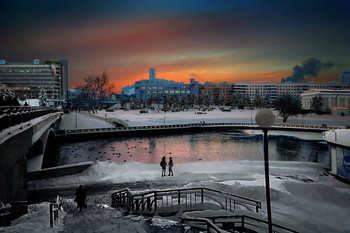 Зимний вечерок / Вечернее фото проспекта Победителей в Минске в высоком разрешении