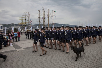 Корабельный пес на марше Из серии Большая регата / строй, пес, Приморская площадь,регата