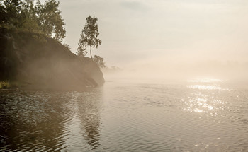 Восход, туман, река... / Красноярский край. Река Енисей.