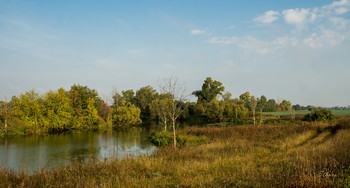 Озеро в поле. / Начало осени. Утренний пейзаж у озера Омут. Юго-восток Московской области.