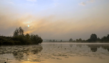 Солнце встало. / Осеннее утро на озере.