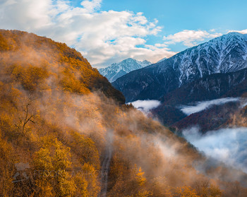 Осенняя Абхазия / Туманный рассвет. Горный воздух чистый - чистый. Радостно, от вида захватывает дух. Осеннее разноцветие горит яркими красками. Ночью, в горах, выпал свежий снег. 
Ноябрь в горной Абхазии. 

Приглашаю на золотую осень в горах в фототур «Сказочная Абхазия». Подробности здесь: https://www.facebook.com/notes/фотохудожник-фёдор-лашков/индивидуальный-фототур-сказочная-абхазия/2023008444625455/ (фейсбук) и https://vk.com/topic-69994899_38364547