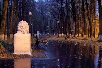 Мокрый парк / Вечернее фото в мокром от дождя городском парке, г. Шуя,