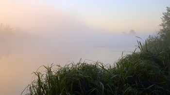 На озере туман. / Туман на рассвете.