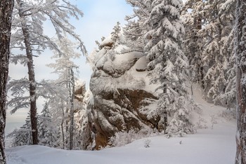 Зимняя красота природы. / У подножия скалы &quot;2-го столба&quot; в нац. парке &quot;Красноярские Столбы&quot;