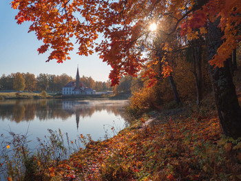 Autumn landscape with the Priory Palace. Gatchina. Russia. / Autumn landscape with the Priory Palace